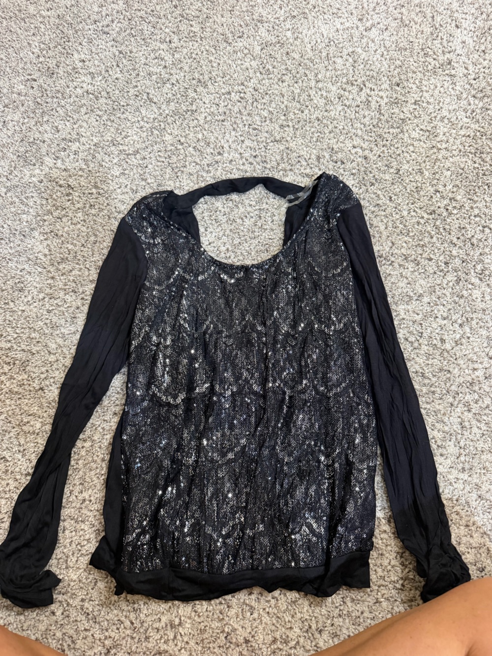 Vanity Black Sequin Scoop Neck Top